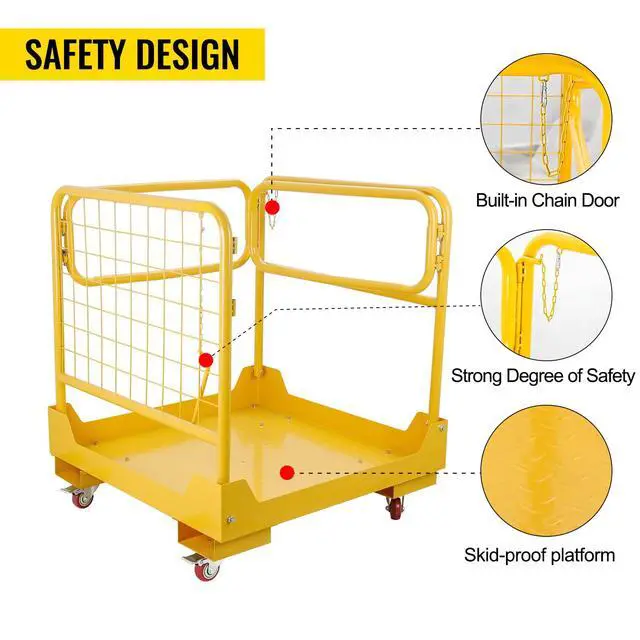 Alt view image 3 of 6 - Forklift Safety Cage 36x36 Inch, 1200 LBS Forklift Man Basket Work Platform with 4 Wheels, Collapsible Platform Lift Basket Provide Safety for Most Aerial Jobs