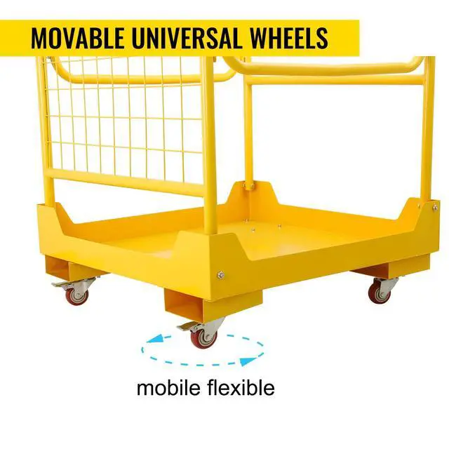 Alt view image 5 of 6 - Forklift Safety Cage 36x36 Inch, 1200 LBS Forklift Man Basket Work Platform with 4 Wheels, Collapsible Platform Lift Basket Provide Safety for Most Aerial Jobs