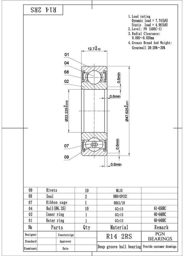 Alt view image 2 of 6 - PGN (50 Pack) R14-2RS Bearing - Lubricated Chrome Steel Sealed Ball Bearing - 7/8" x1-7/8 x1/2" Bearings with Rubber Seal & High RPM Support