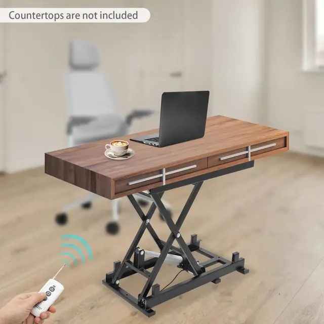 Alt view image 3 of 6 - Electric Scissor Lift Table, 350 lbs Capacity Single Scissor Lift Table w/ 8-27 in Adjustable Height, Folding Hydraulic Work Platform w/Remote & Manual Control for Material Handling & Transportation