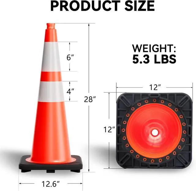 Alt view image 2 of 6 - Traffic Cones 28 Inch - Commercial Construction Cones for Road Safety Orange Parking Cones with Heavy Duty Base & Reflective Strips for Driveways & Event Control (24 Pack)