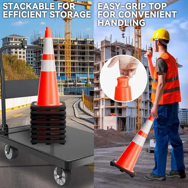 Alt view image 5 of 6 - Traffic Cones 28 Inch - Commercial Construction Cones for Road Safety Orange Parking Cones with Heavy Duty Base & Reflective Strips for Driveways & Event Control (24 Pack)