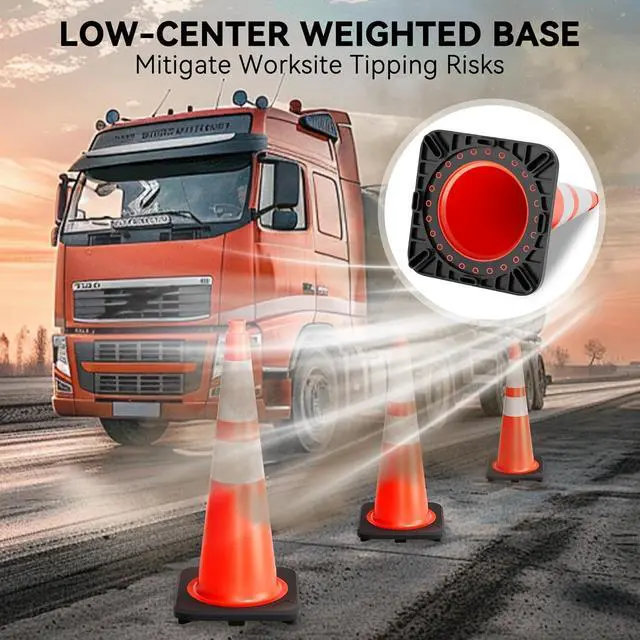 Alt view image 6 of 6 - Traffic Cones 28 Inch - Commercial Construction Cones for Road Safety Orange Parking Cones with Heavy Duty Base & Reflective Strips for Driveways & Event Control (24 Pack)