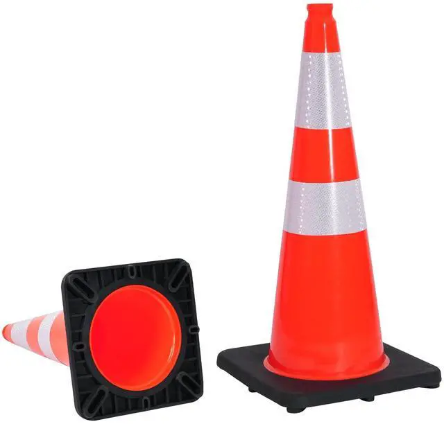 Main image of 6 Pack 28 Inch Traffic Safety Cones Orange Road Parking Cones Heavy Duty Construction Cone Structurally Stable for Traffic Control at Public Place (6, 28INCH)