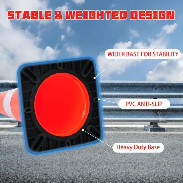 Alt view image 4 of 6 - 6 Pack 28 Inch Traffic Safety Cones Orange Road Parking Cones Heavy Duty Construction Cone Structurally Stable for Traffic Control at Public Place (6, 28INCH)