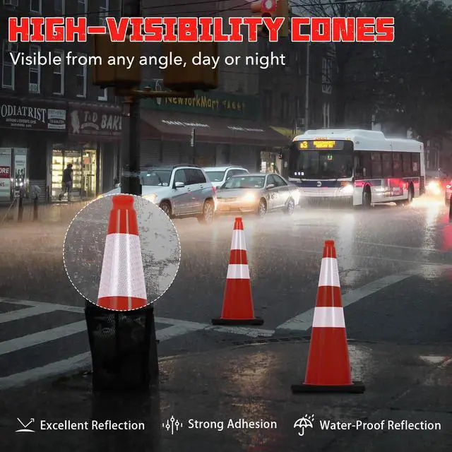 Alt view image 5 of 6 - 6 Pack 28 Inch Traffic Safety Cones Orange Road Parking Cones Heavy Duty Construction Cone Structurally Stable for Traffic Control at Public Place (6, 28INCH)
