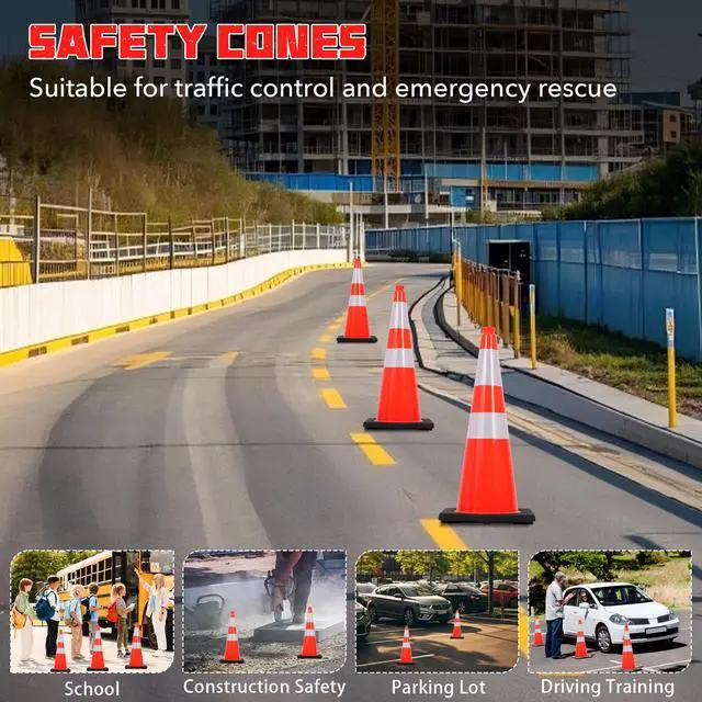 Alt view image 6 of 6 - 6 Pack 28 Inch Traffic Safety Cones Orange Road Parking Cones Heavy Duty Construction Cone Structurally Stable for Traffic Control at Public Place (6, 28INCH)
