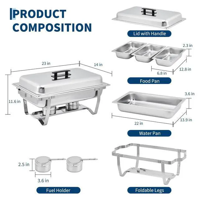 Alt view image 2 of 6 - 4-Pack Stainless Steel Buffet Server Set 3-Well Rectangular Chafing Dishes, Multi-Compartment Food Warmers for Catering, Weddings, and Home Parties