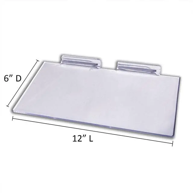 Alt view image 3 of 6 - Large Clear Acrylic Slatwall Shoe Shelf, 6" D x 12" L Flat Plastic Display Shelf Made with.16" Thick Styrene, 20 Pack