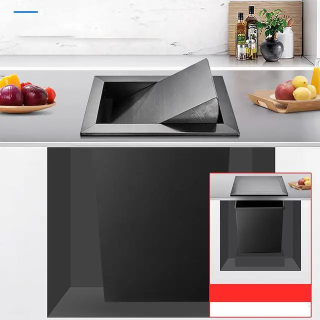 Alt view image 2 of 6 - CapriTech Built-in Countertop Trash Bin Lid and Waste Chute Lid - 304 Stainless Steel Balance Flap Cover, Black Trash Grommet Swing Trash Can Lid