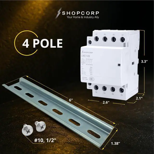 Alt view image 3 of 6 - 4 Pole Contactor 120v Coil Normally Closed 40 amp IEC 400V AC Contactor with 110/120VAC Coil - Inductive 20A and Resistive 40A (Silent Operation) | Includes DIN Rail and Phillips Screws