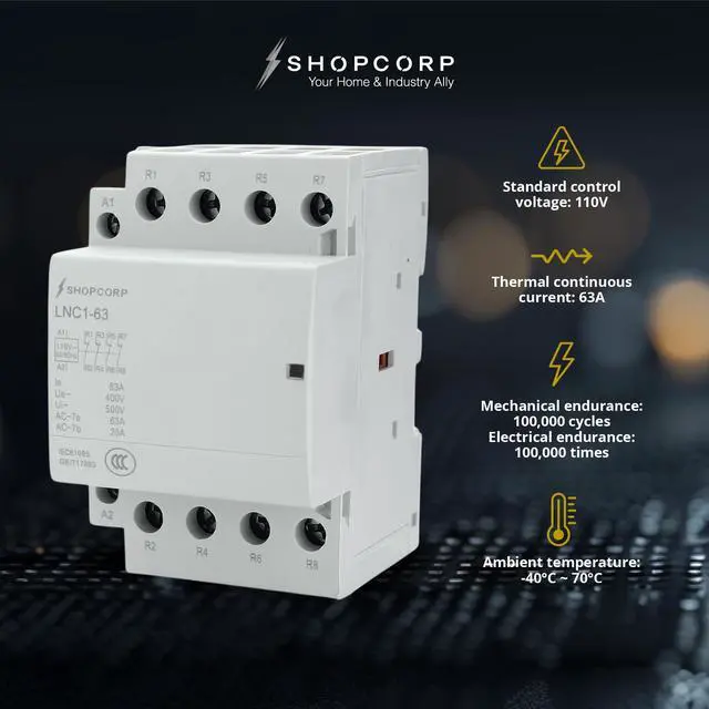 Alt view image 4 of 6 - 4 Pole Contactor 120v Coil Normally Closed 40 amp IEC 400V AC Contactor with 110/120VAC Coil - Inductive 20A and Resistive 40A (Silent Operation) | Includes DIN Rail and Phillips Screws
