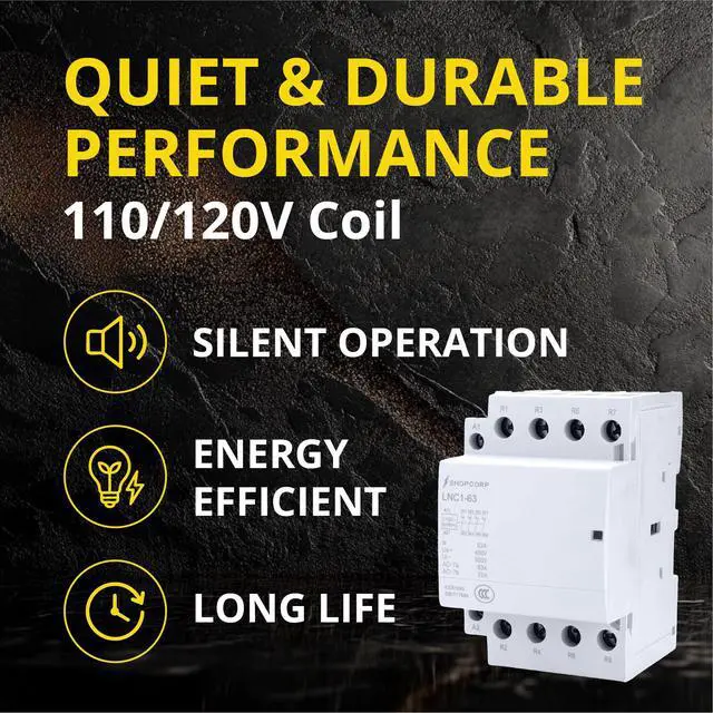 Alt view image 5 of 6 - 4 Pole Contactor 120v Coil Normally Closed 40 amp IEC 400V AC Contactor with 110/120VAC Coil - Inductive 20A and Resistive 40A (Silent Operation) | Includes DIN Rail and Phillips Screws