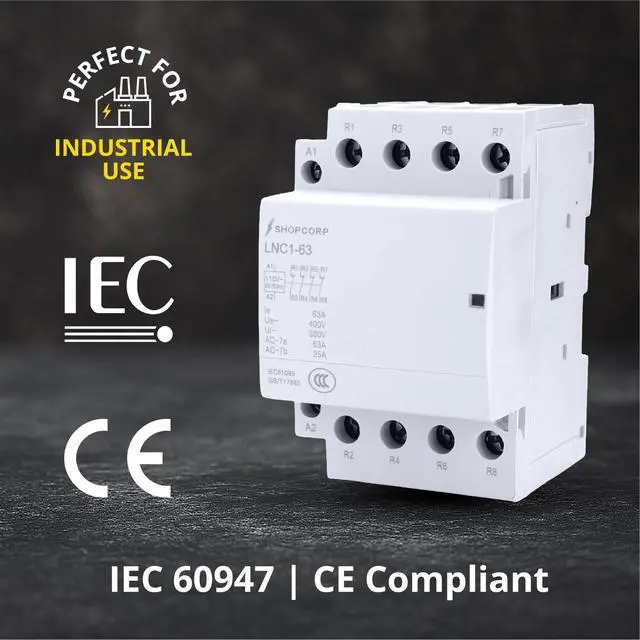 Alt view image 6 of 6 - 4 Pole Contactor 120v Coil Normally Closed 40 amp IEC 400V AC Contactor with 110/120VAC Coil - Inductive 20A and Resistive 40A (Silent Operation) | Includes DIN Rail and Phillips Screws