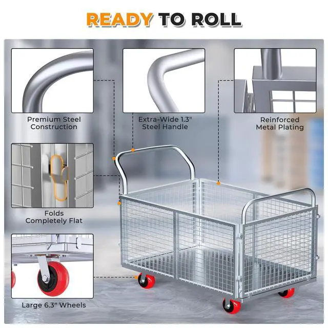 Alt view image 3 of 6 - 40" Lx24 W 6-in-1 Platform Truck Push Cart Dolly with Fenced, Industrial Foldable Hand Trucks with 2700LB Weight Capacity Large Size for Easy Storage and Wheels