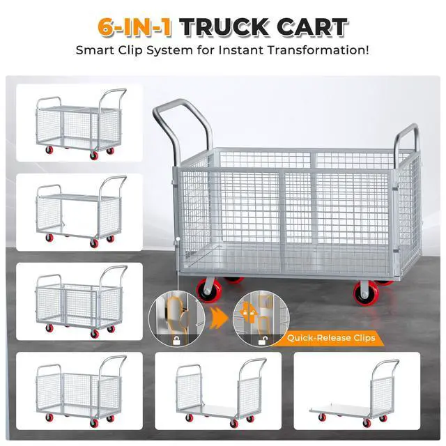 Alt view image 4 of 6 - 40" Lx24 W 6-in-1 Platform Truck Push Cart Dolly with Fenced, Industrial Foldable Hand Trucks with 2700LB Weight Capacity Large Size for Easy Storage and Wheels