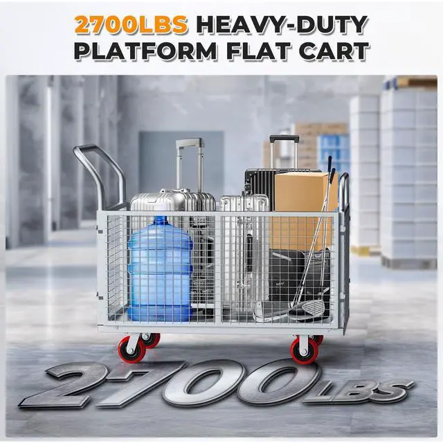 Alt view image 5 of 6 - 40" Lx24 W 6-in-1 Platform Truck Push Cart Dolly with Fenced, Industrial Foldable Hand Trucks with 2700LB Weight Capacity Large Size for Easy Storage and Wheels