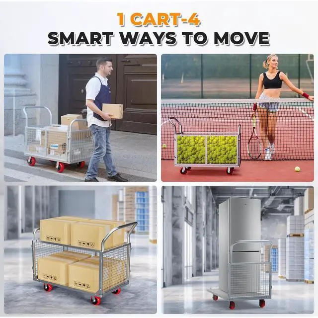 Alt view image 6 of 6 - 40" Lx24 W 6-in-1 Platform Truck Push Cart Dolly with Fenced, Industrial Foldable Hand Trucks with 2700LB Weight Capacity Large Size for Easy Storage and Wheels