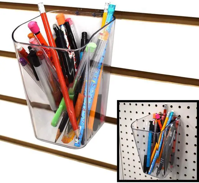 Main image of Pen Cup for Pegboard & Slatwall - Acrylic Bucket Bin - 10 Pack