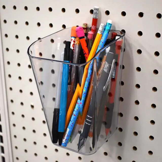 Alt view image 3 of 6 - Pen Cup for Pegboard & Slatwall - Acrylic Bucket Bin - 10 Pack