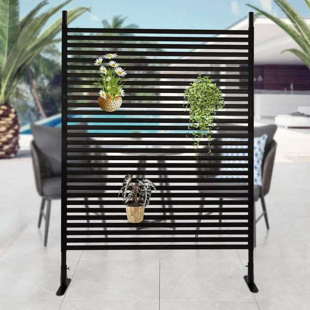 Alt view image 4 of 6 - Metal Privacy Screen with Stand 4 ft W x 6 ft H,Outdoor Freestanding Privacy Screen and Panels for Outside Garden Backyard (47'' W x 71'')