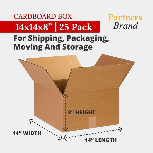 Alt view image 2 of 5 - 14 x 14 x 8 Corrugated Cardboard Boxes, Medium 14"L x 14"W x 8"H, Pack of 25 | Shipping, Packaging, Moving, Storage Box for Home or Business, Strong Wholesale Bulk Boxes