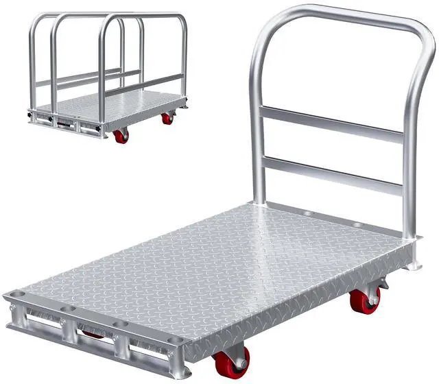Main image of 40" Lx24 W 2-in-1 Platform Truck Push Cart Dolly, Industrial Hand Trucks with 2600LBS Weight Capacity Large Size for Easy Storage and 6.2'' Wheels, 3 Side Handrails