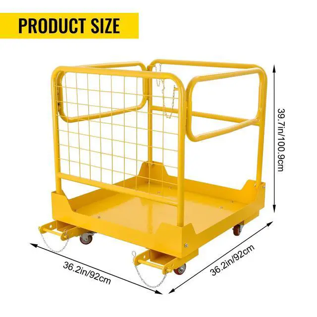 Alt view image 2 of 6 - Forklift Safety Cage 36x36 Inch, 1200LBS Forklift Work Platform with 4 Wheels, Collapsible Forklift Man Basket Aerial Rails for Lifting Loader
