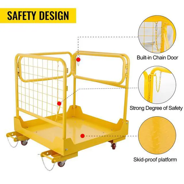 Alt view image 3 of 6 - Forklift Safety Cage 36x36 Inch, 1200LBS Forklift Work Platform with 4 Wheels, Collapsible Forklift Man Basket Aerial Rails for Lifting Loader