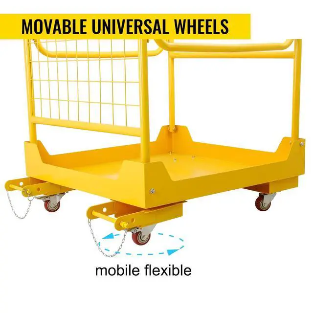 Alt view image 5 of 6 - Forklift Safety Cage 36x36 Inch, 1200LBS Forklift Work Platform with 4 Wheels, Collapsible Forklift Man Basket Aerial Rails for Lifting Loader