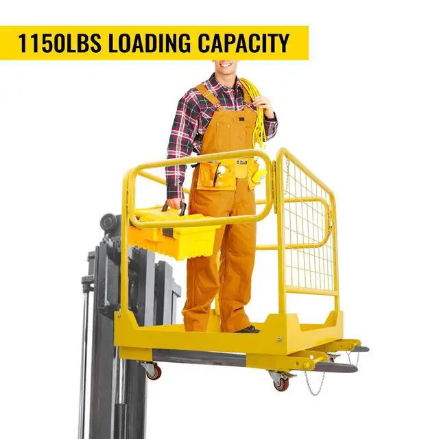 Alt view image 6 of 6 - Forklift Safety Cage 36x36 Inch, 1200LBS Forklift Work Platform with 4 Wheels, Collapsible Forklift Man Basket Aerial Rails for Lifting Loader