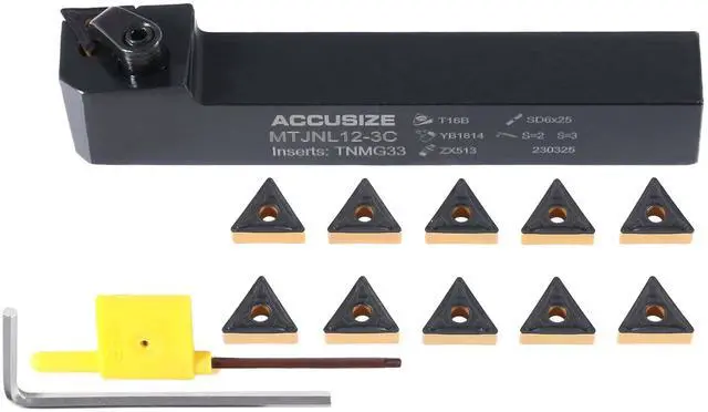 Main image of Accusize Indexable Tool Holder, 3/4" x 5", LH, 2312-6008INS | MTJNL 12-3C Kit, 1" Tool Height, Includes 10 TNMG332 Carbide Inserts, Left Hand