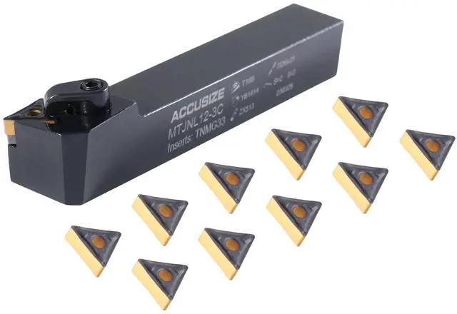 Alt view image 3 of 6 - Accusize Indexable Tool Holder, 3/4" x 5", LH, 2312-6008INS | MTJNL 12-3C Kit, 1" Tool Height, Includes 10 TNMG332 Carbide Inserts, Left Hand