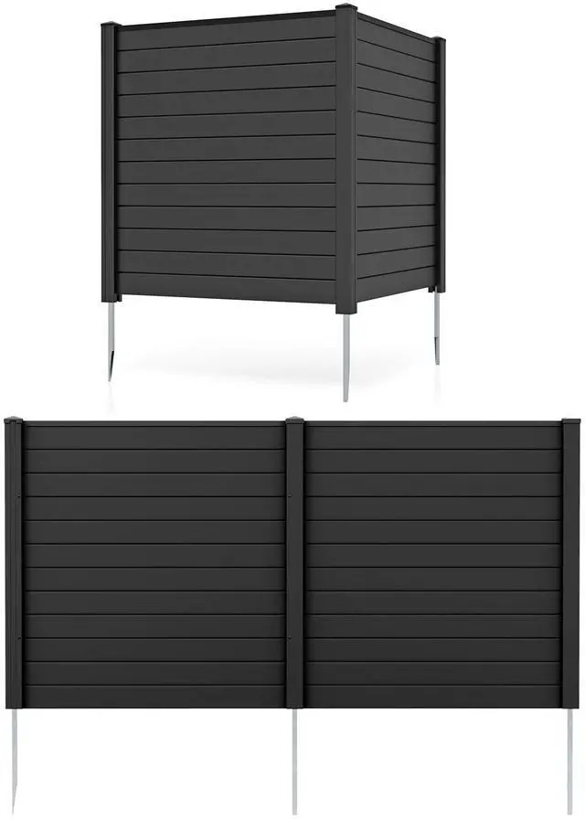Main image of Outdoor Privacy Screen 4 Panels, 48''W x 48''H Decorative Air Conditioner Fence Trash Can Enclosure with Stakes, Easy Assembly, PP Vinyl Picket Fences for Garden Patio Lawn, Black