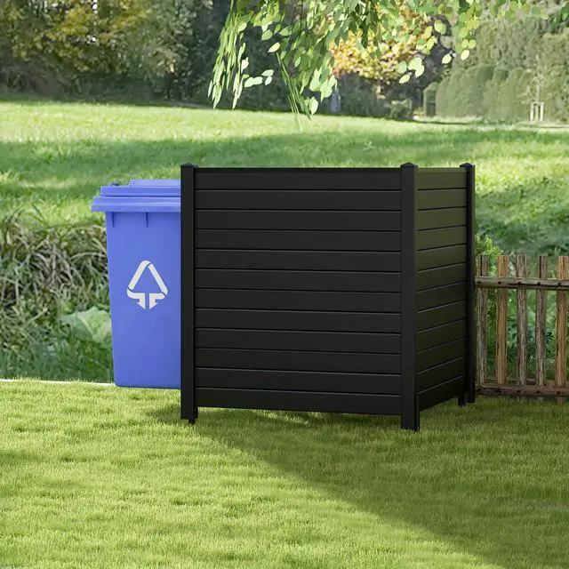 Alt view image 2 of 6 - Outdoor Privacy Screen 4 Panels, 48''W x 48''H Decorative Air Conditioner Fence Trash Can Enclosure with Stakes, Easy Assembly, PP Vinyl Picket Fences for Garden Patio Lawn, Black