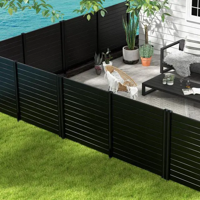 Alt view image 3 of 6 - Outdoor Privacy Screen 4 Panels, 48''W x 48''H Decorative Air Conditioner Fence Trash Can Enclosure with Stakes, Easy Assembly, PP Vinyl Picket Fences for Garden Patio Lawn, Black