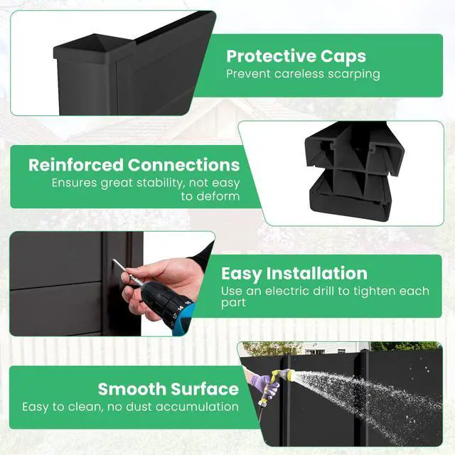 Alt view image 4 of 6 - Outdoor Privacy Screen 4 Panels, 48''W x 48''H Decorative Air Conditioner Fence Trash Can Enclosure with Stakes, Easy Assembly, PP Vinyl Picket Fences for Garden Patio Lawn, Black