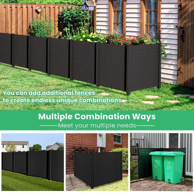 Alt view image 5 of 6 - Outdoor Privacy Screen 4 Panels, 48''W x 48''H Decorative Air Conditioner Fence Trash Can Enclosure with Stakes, Easy Assembly, PP Vinyl Picket Fences for Garden Patio Lawn, Black