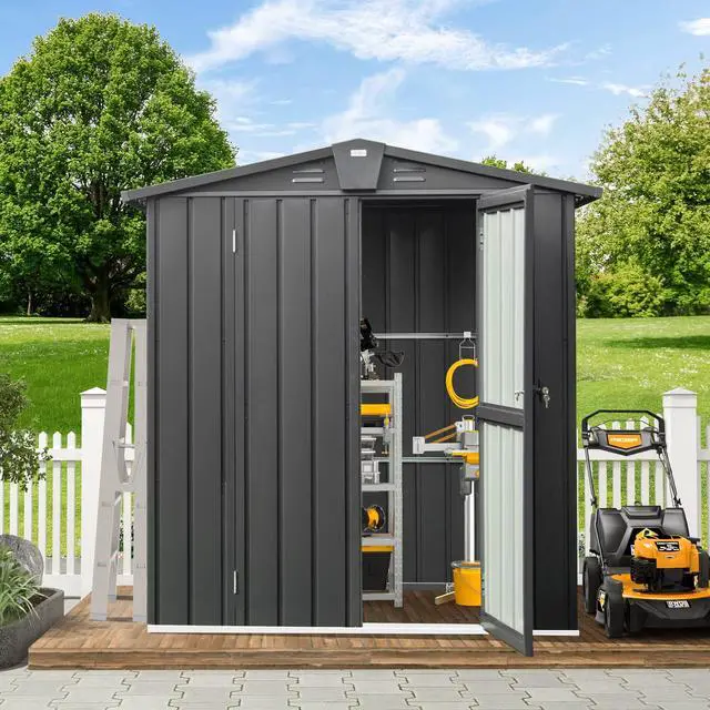 Main image of Domi Outdoor Storage Shed 5.7'x 3', Metal Garden Shed for Bike, Trash Can, Tools, Lawn Mowers, Pool Toys, Galvanized Steel Outdoor Storage Cabinet with Lockable Door for Backyard, Patio, Lawn