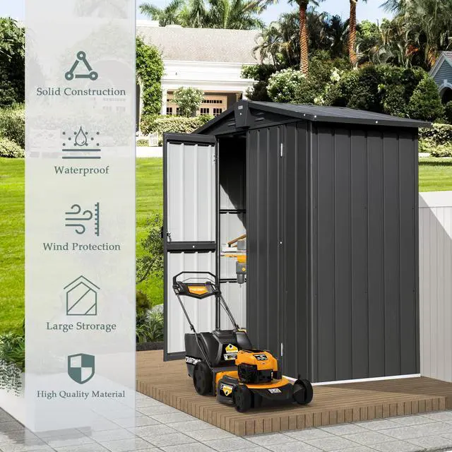 Alt view image 4 of 6 - Domi Outdoor Storage Shed 5.7'x 3', Metal Garden Shed for Bike, Trash Can, Tools, Lawn Mowers, Pool Toys, Galvanized Steel Outdoor Storage Cabinet with Lockable Door for Backyard, Patio, Lawn