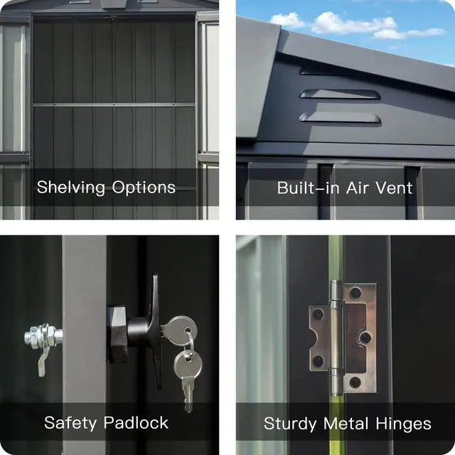 Alt view image 5 of 6 - Domi Outdoor Storage Shed 5.7'x 3', Metal Garden Shed for Bike, Trash Can, Tools, Lawn Mowers, Pool Toys, Galvanized Steel Outdoor Storage Cabinet with Lockable Door for Backyard, Patio, Lawn