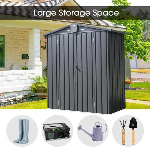 Alt view image 6 of 6 - Domi Outdoor Storage Shed 5.7'x 3', Metal Garden Shed for Bike, Trash Can, Tools, Lawn Mowers, Pool Toys, Galvanized Steel Outdoor Storage Cabinet with Lockable Door for Backyard, Patio, Lawn