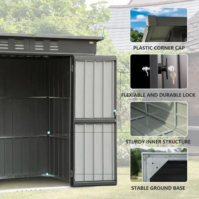 Alt view image 2 of 6 - Domi 6 x 4 FT Outdoor Storage Shed, Metal Garden Shed for Bike, Trash Can, Tool, Lawn Mowers, Pool Toys, Lockable Outdoor Storage Cabinet Galvanized Steel for Backyard, Patio, Lawn Dark Gray
