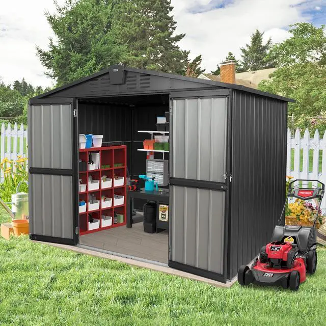 Main image of Domi Outdoor Storage Shed 8.2'x 6.2', Metal Garden Shed for Bike, Trash Can, Tools, Lawn Mowers, Pool Toys, Galvanized Steel Outdoor Storage Cabinet with Lockable Door for Backyard, Patio, Lawn