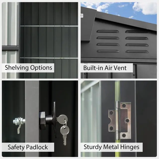 Alt view image 5 of 6 - Domi Outdoor Storage Shed 8.2'x 6.2', Metal Garden Shed for Bike, Trash Can, Tools, Lawn Mowers, Pool Toys, Galvanized Steel Outdoor Storage Cabinet with Lockable Door for Backyard, Patio, Lawn