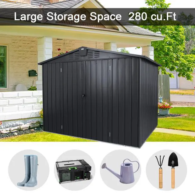 Alt view image 6 of 6 - Domi Outdoor Storage Shed 8.2'x 6.2', Metal Garden Shed for Bike, Trash Can, Tools, Lawn Mowers, Pool Toys, Galvanized Steel Outdoor Storage Cabinet with Lockable Door for Backyard, Patio, Lawn
