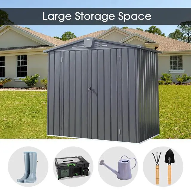 Alt view image 6 of 6 - Domi Outdoor Storage Shed 6.5'x 4.2', Metal Garden Shed for Bike, Trash Can, Tools, Lawn Mowers, Pool Toys, Galvanized Steel Outdoor Storage Cabinet with Lockable Door for Backyard, Patio, Lawn