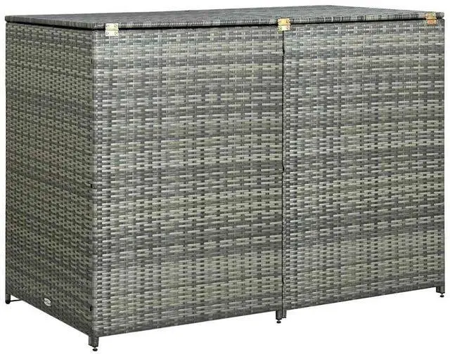 Main image of Garbage Can Shed, Trash Bin Shed, Double Wheelie Bin Storage, Outdoor Garbage Can Enclosure for Garden Patio Backyard, Anthracite Poly Rattan