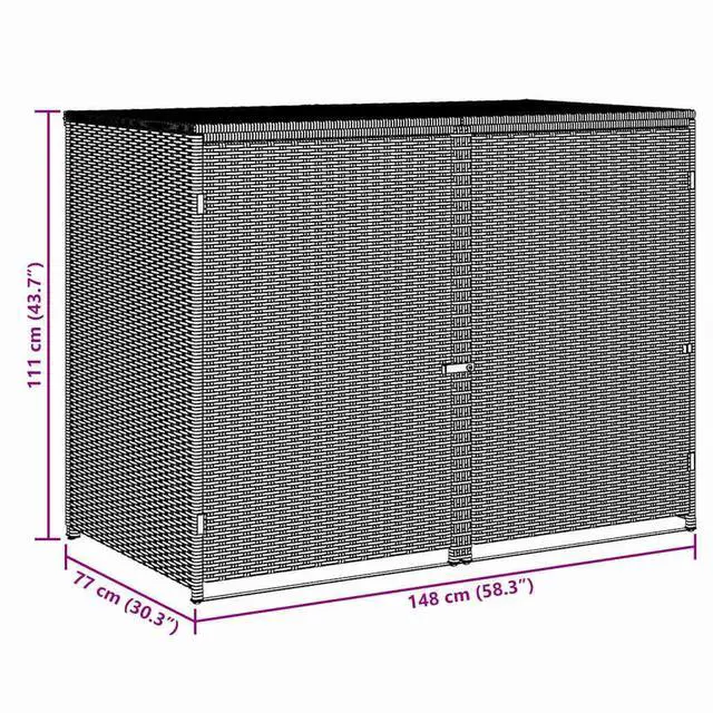 Alt view image 3 of 6 - Garbage Can Shed, Trash Bin Shed, Double Wheelie Bin Storage, Outdoor Garbage Can Enclosure for Garden Patio Backyard, Anthracite Poly Rattan