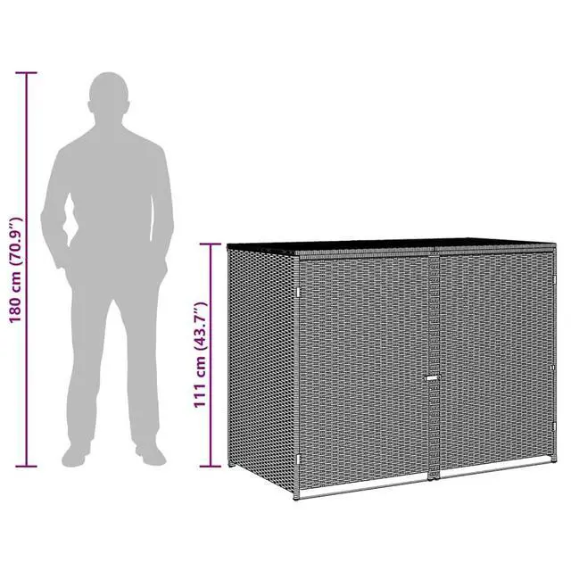 Alt view image 4 of 6 - Garbage Can Shed, Trash Bin Shed, Double Wheelie Bin Storage, Outdoor Garbage Can Enclosure for Garden Patio Backyard, Anthracite Poly Rattan